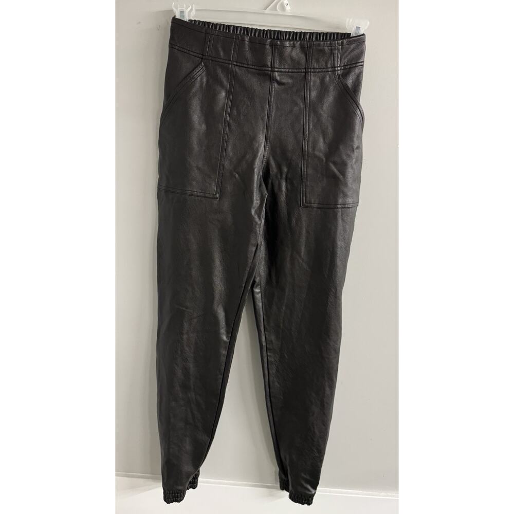 Spanx Leather-Like Jogger Nior Pockets Black Pants Size S